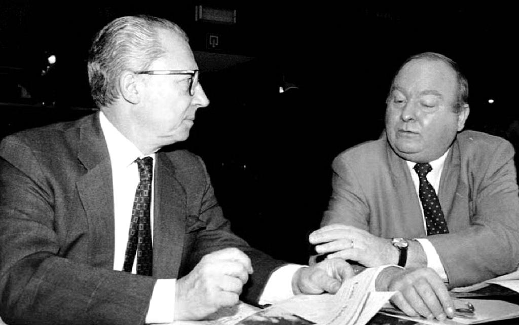 Jacques Delors et Henning Christophersen peu avant le conseil ECOFIN (Bruxelles, 23 novembre 1992)