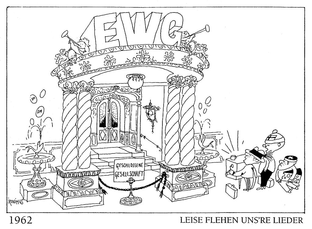 Karikatur von Ironimus zum österreichischen Beitrittsgesuch zur EWG (1962)