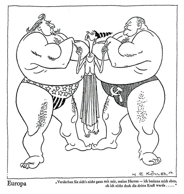 Caricature de Köhler sur la position internationale de la CEE (1957)
