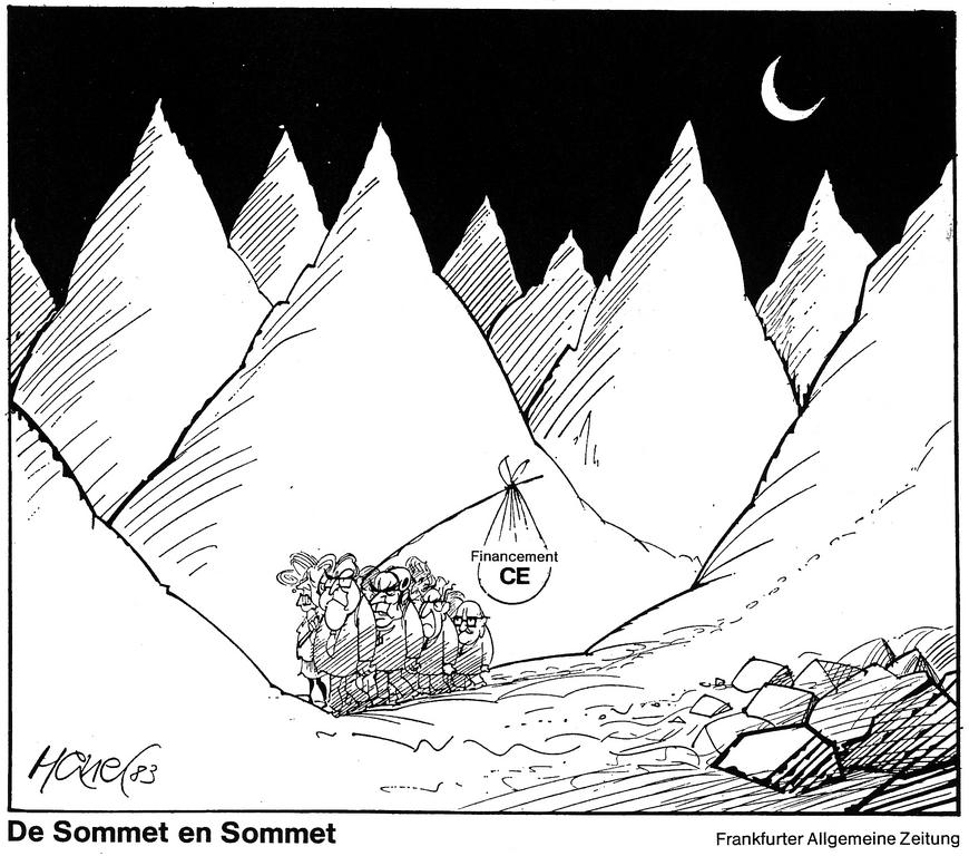 Caricature de Hanel sur la question du budget communautaire (1983)