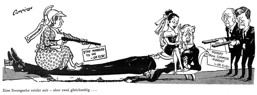 Caricature de Cummings sur les enjeux de l'adhésion britannique à la CEE