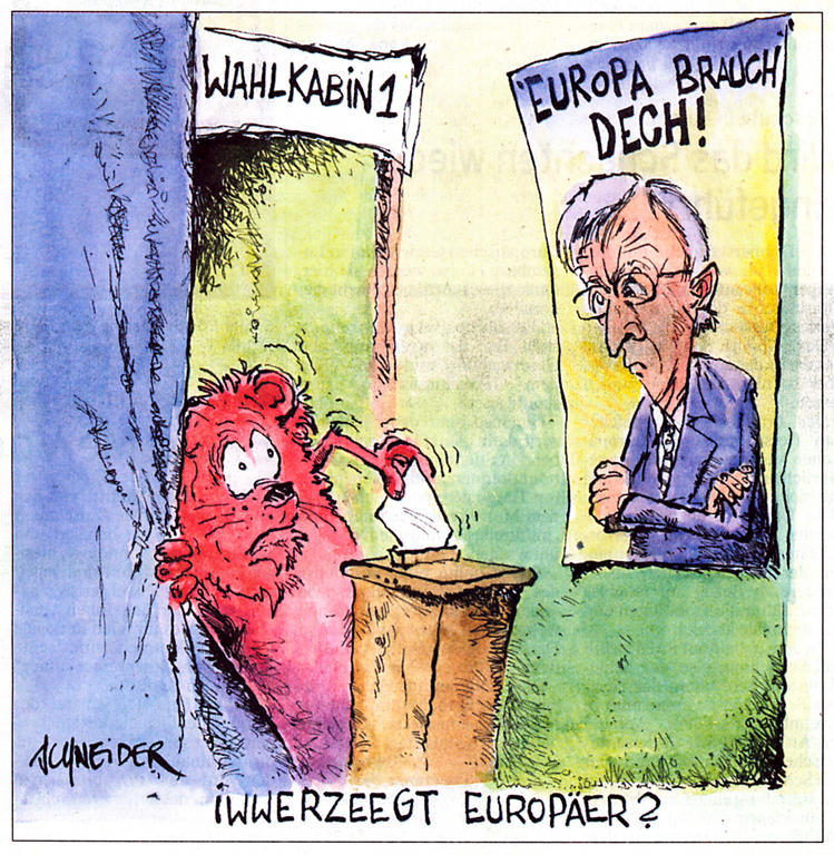 Caricature de Schneider sur le référendum luxembourgeois et la Constitution européenne (10 juillet 2005)