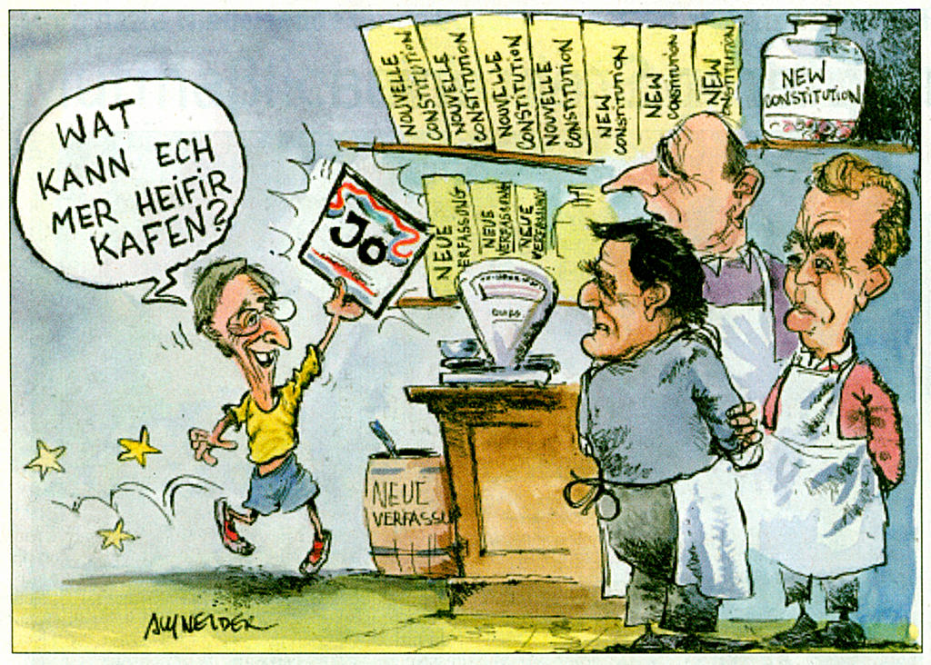 Caricature de Schneider sur le référendum luxembourgeois et la Constitution européenne (12 juillet 2005)