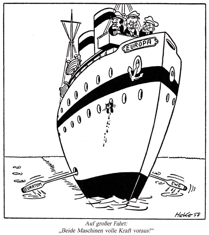 Cartoon by HeKo on the EEC and Euratom (1958)