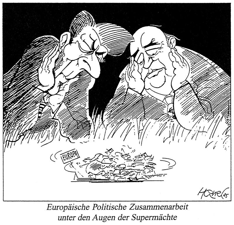 Caricature de Hanel sur la coopération politique européenne (1985)