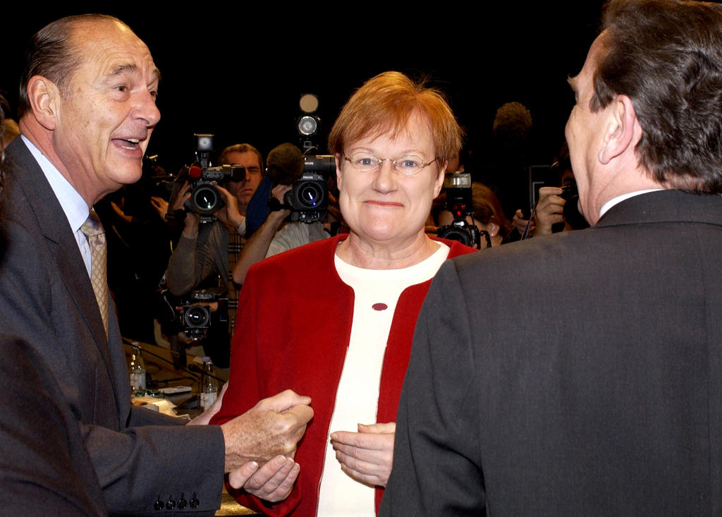Jacques Chirac und Tarja Halonen (Kopenhagen, 13. Dezember 2002)