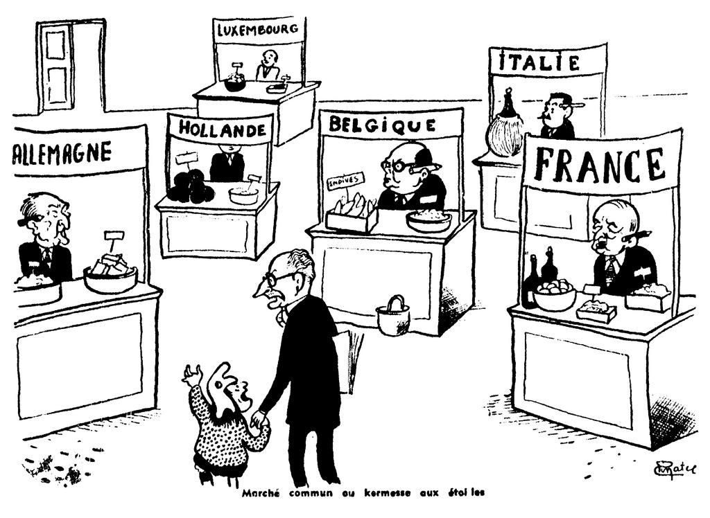 Karikatur von Pinatel zur Unterzeichnung der Römischen Verträge (29. März 1957)