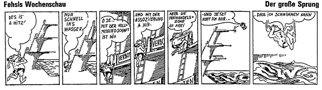 Cartoon on the signing of the Free Trade Agreements between Austria and the EEC (23 July 1972)