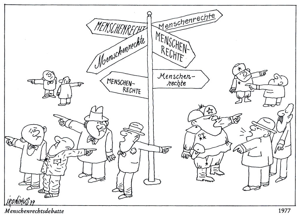 Caricature d'Ironimus sur la CSCE et les droits de l'homme (1977)