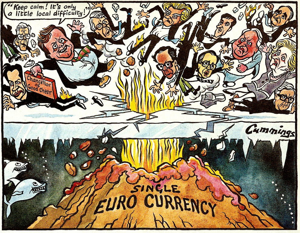 Cartoon by Cummings on the United Kingdom and the single European currency (19 October 1996)