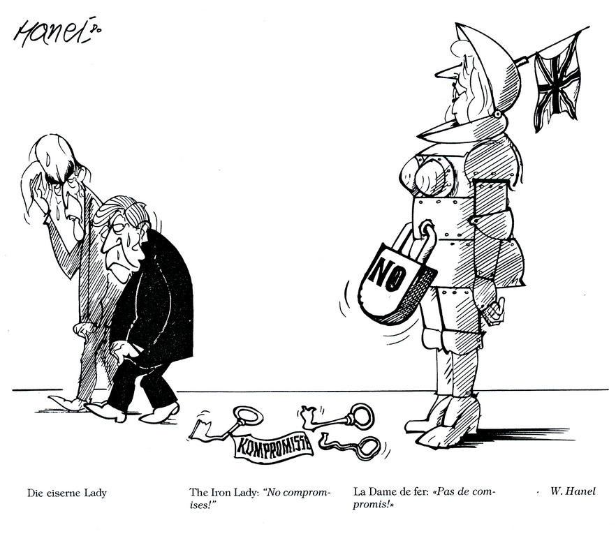 Cartoon by Hanel on the Franco-German duo and the ‘Iron Lady’ (1980)