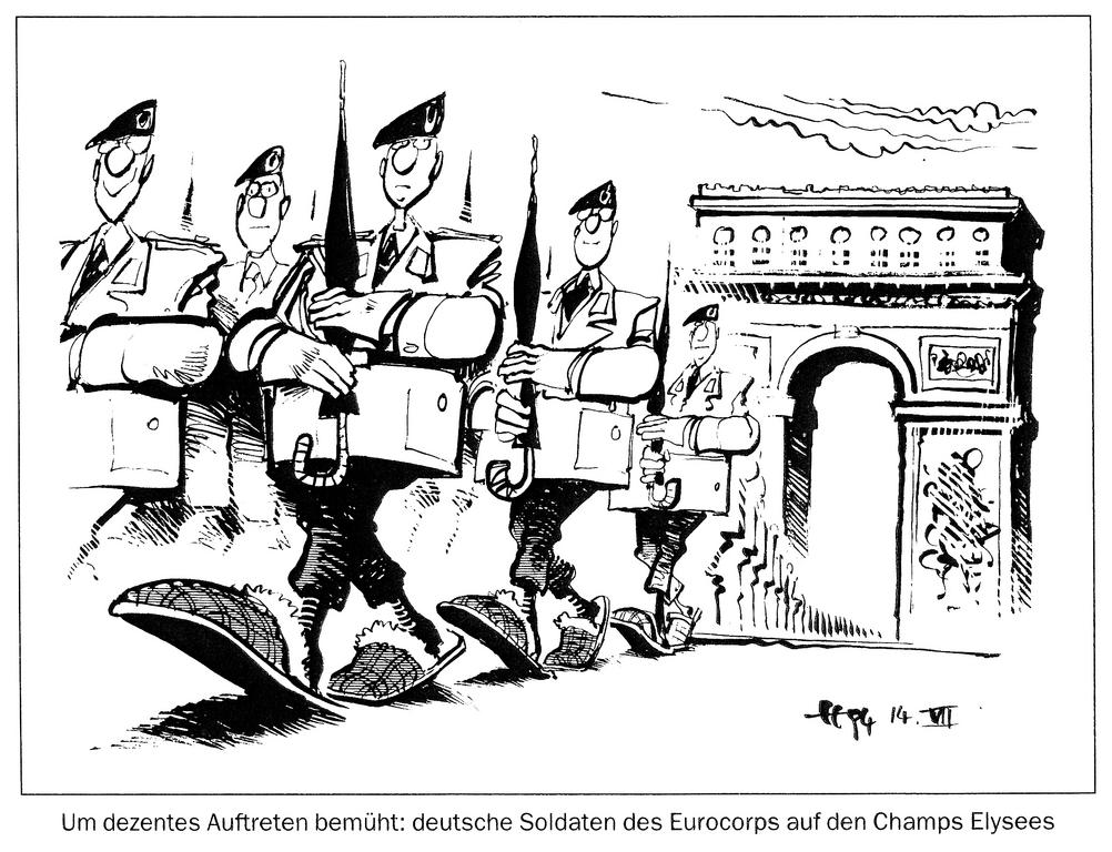 Caricature d'Haitzinger sur l'Eurocorps (Juillet 1994)