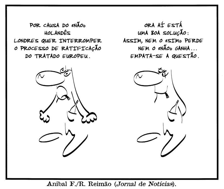 Caricature d'Anibal et de Reimão sur le "non" néerlandais au référendum sur le traité constitutionnel européen (2005)