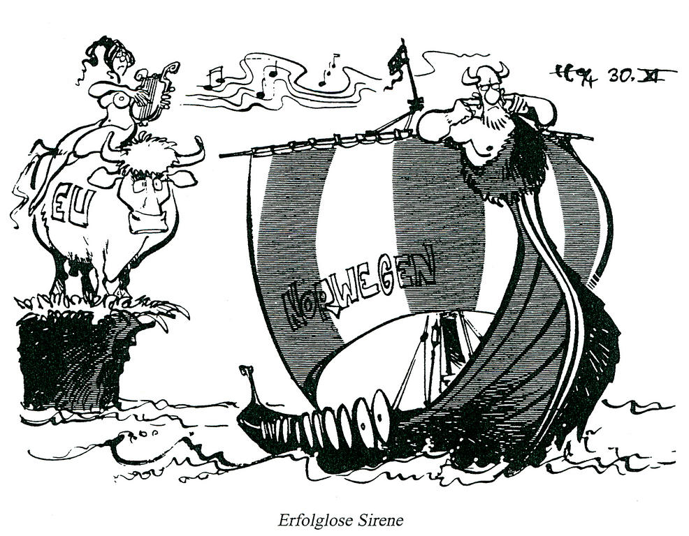 Caricature d'Haitzinger sur la question de l'adhésion de la Norvège à l'UE (30 novembre 1994)