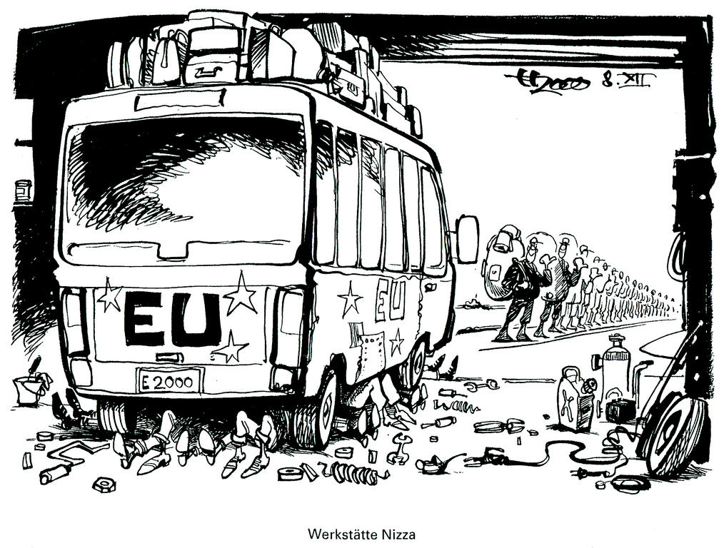 Caricature d'Haitzinger sur le Conseil européen de Nice (8 décembre 2000)