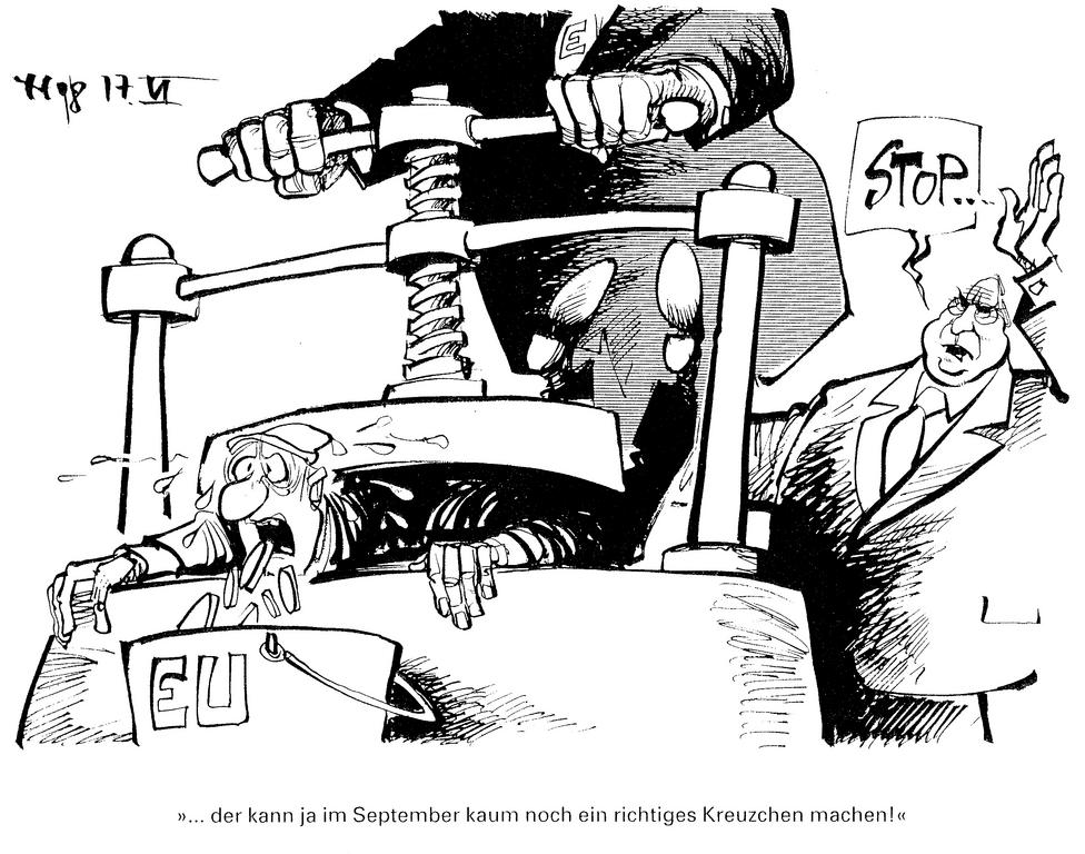 Caricature d'Haitzinger sur la contribution allemande à la compensation britannique (juin 1998)