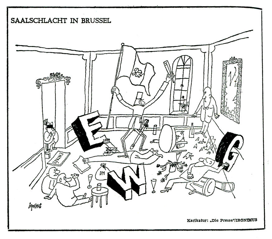 Caricature d'Ironimus sur le rapprochement de l'Autriche avec la CEE (19 janvier 1963)