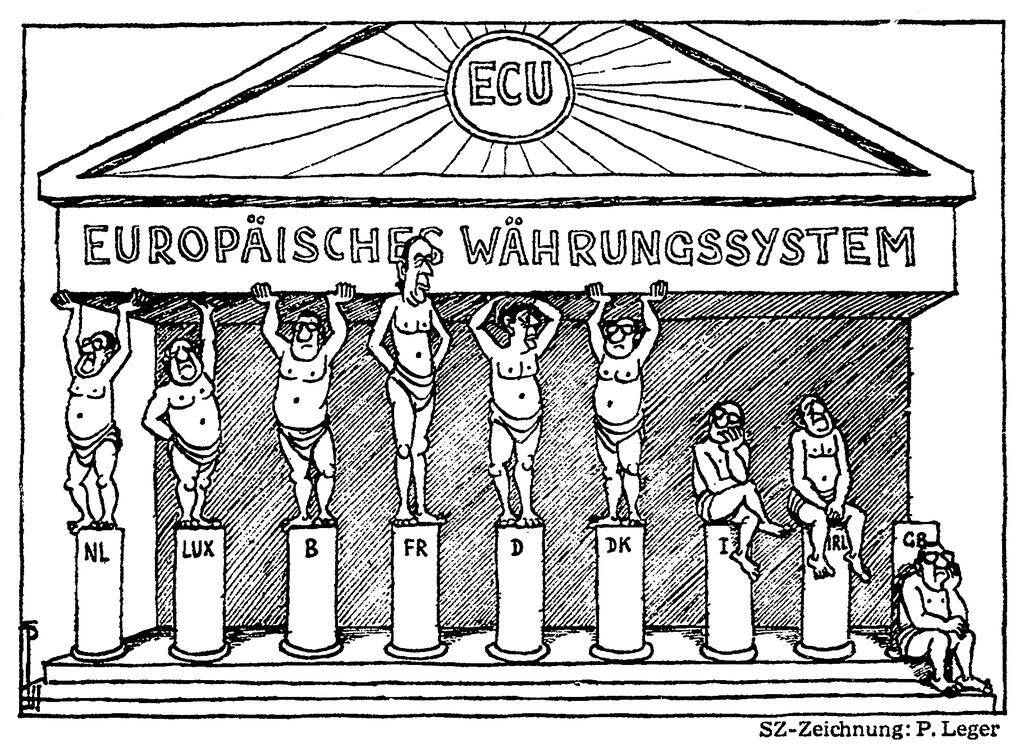 Karikatur von Leger zur Einführung des Europäischen Währungssystems (8. Dezember 1978)