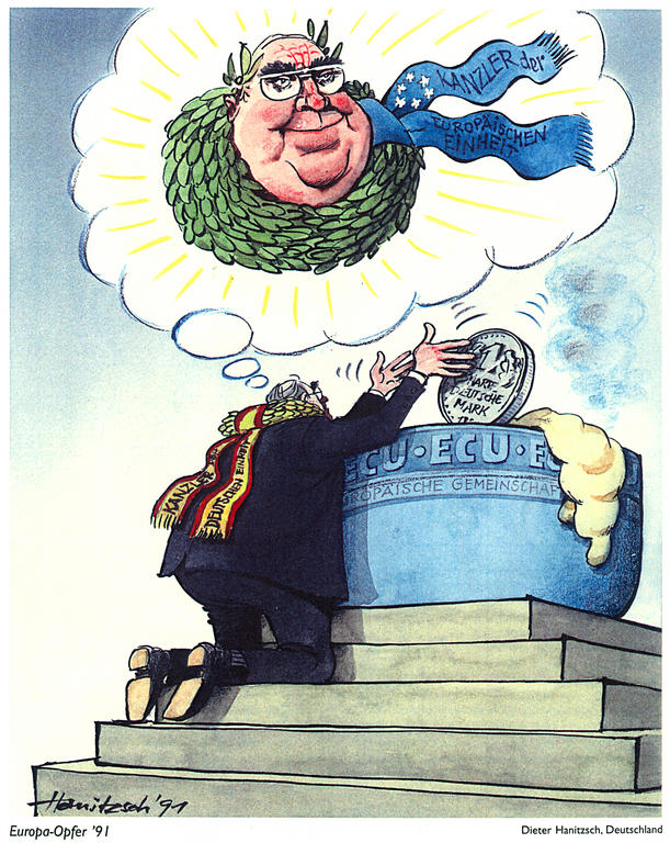 Caricature d'Hanitzsch sur l'Allemagne face à l'UEM (1991)