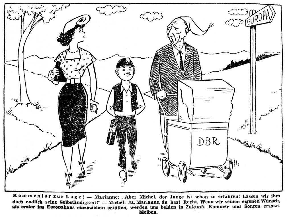 Caricature sur l'avenir politique de la Sarre (1er août 1952)
