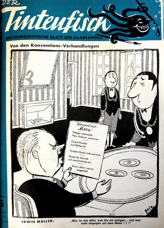 Cartoon on the negotiations concerning the Franco-Saar conventions (March 1953)