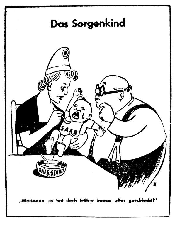 Caricature sur le référendum relatif au statut de la Sarre (13 août 1955)