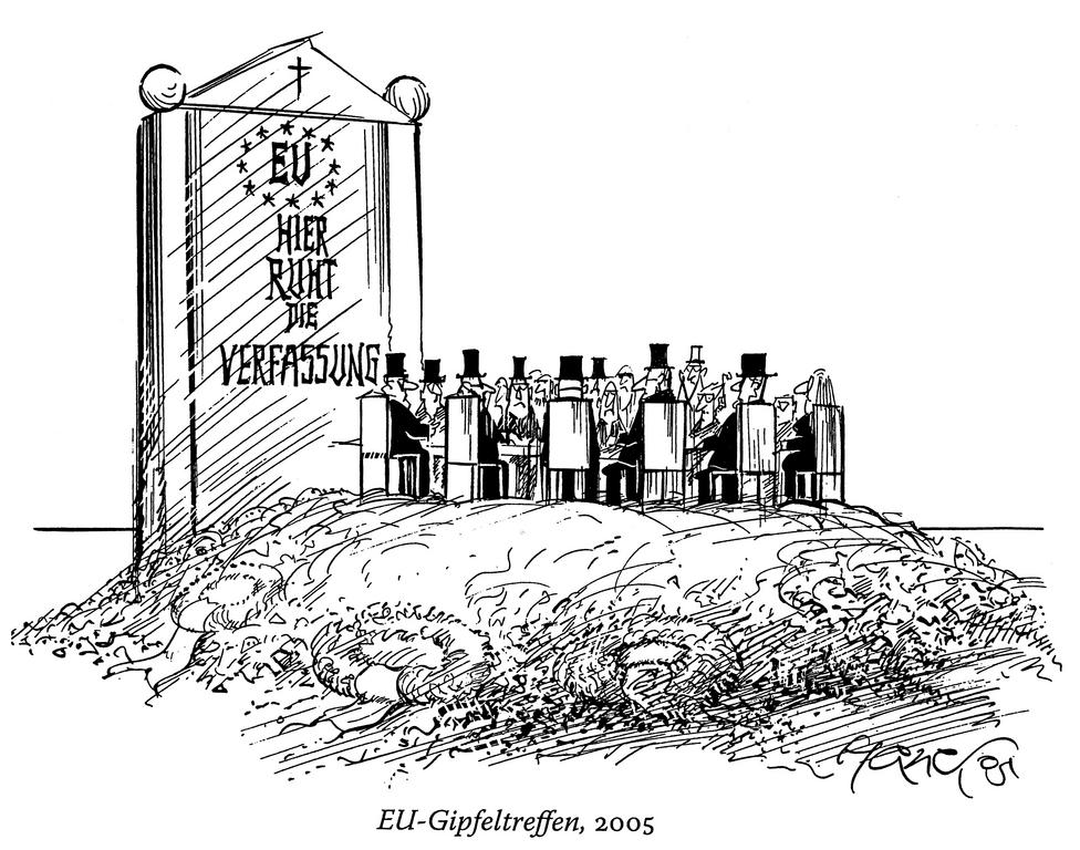 Caricature de Hanel sur l'avenir du traité constitutionnel européen (2005)