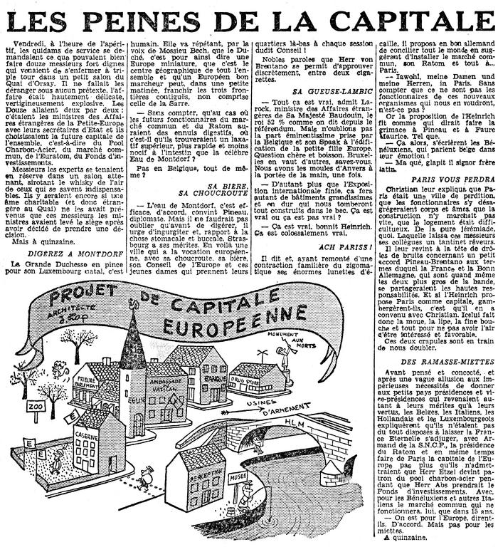 Cartoon by Lap on the future European capital (24 December 1957)