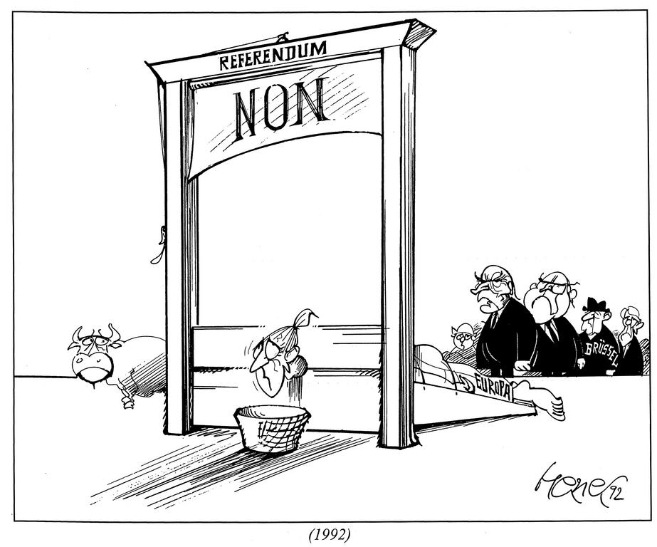 Cartoon by Hanel on the ratification of the Treaty of Maastricht (September 1992)