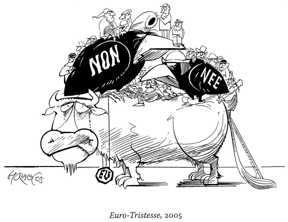 Karikatuur van de Franse en Nederlandse referenda, door Hanel (2005)