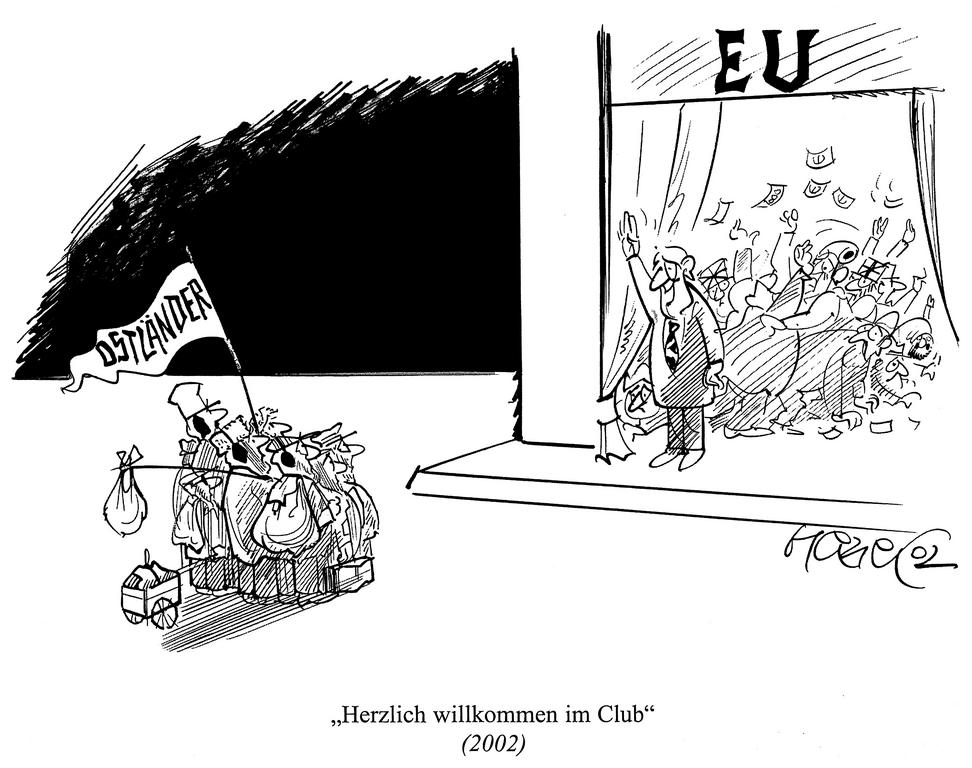 Caricature d'Hanel sur l'élargissement de l'UE aux PECO (2002)