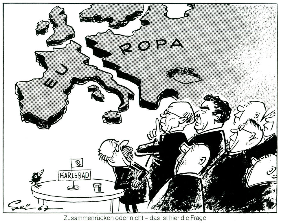 Cartoon by Geisen on the Eastern bloc’s attitude to Western Europe (1967)