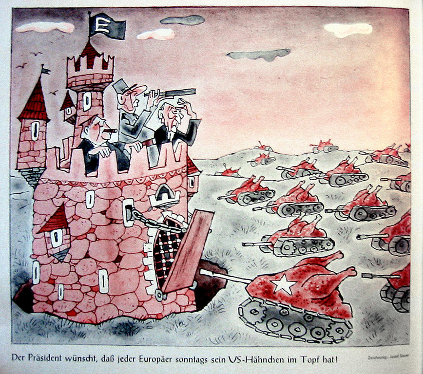 Caricature de Sauer sur les enjeux commerciaux entre la CEE et les États-Unis (21 septembre 1963)