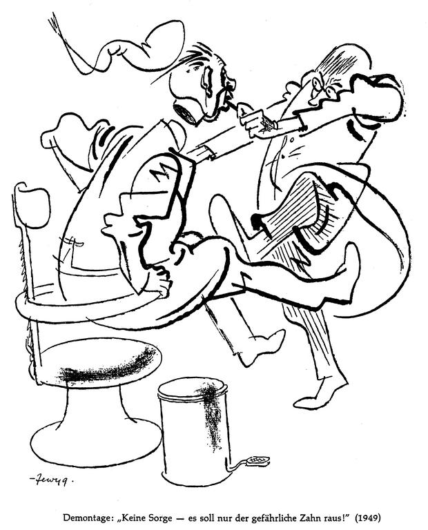 Karikatur von Szewczuk zur Demontage in Deutschland (1949)
