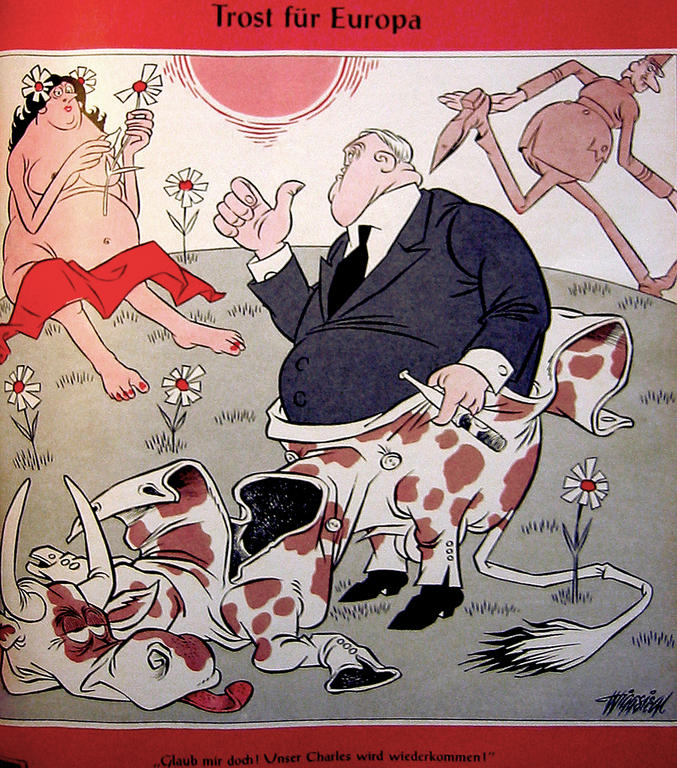 Karikatur von Siegl zur Politik des leeren Stuhls (31. Juli 1965)
