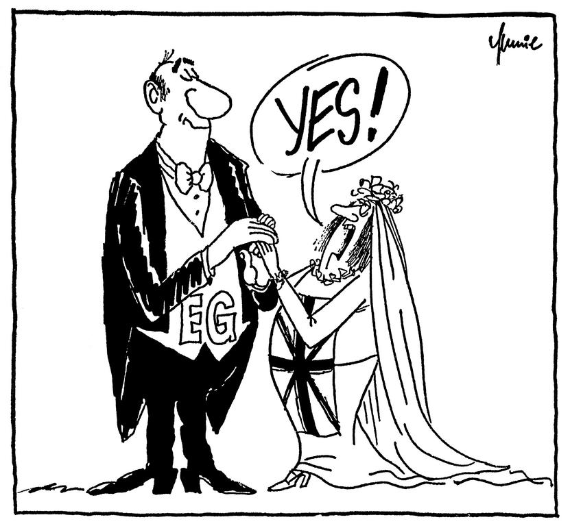 Cartoon by Mussil on the British referendum (June 1975)