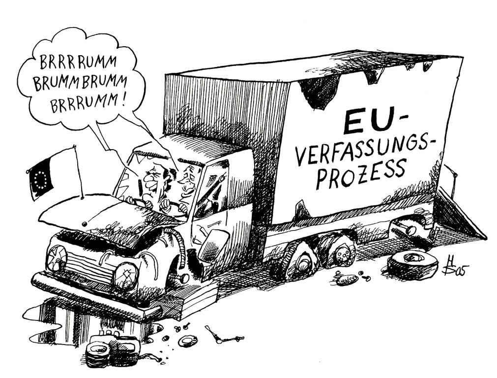 Caricature de Sakurai sur l'avenir du processus établissant une Constitution pour l'Europe (6 juin 2005)