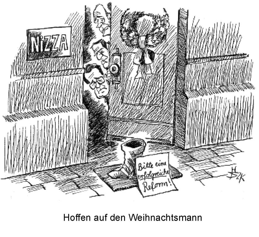 Cartoon by Sakurai on the issues surrounding the Nice European Council (9 December 2000)
