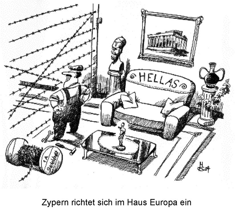 Cartoon by Sakurai on the Cyprus question (28 April 2004)