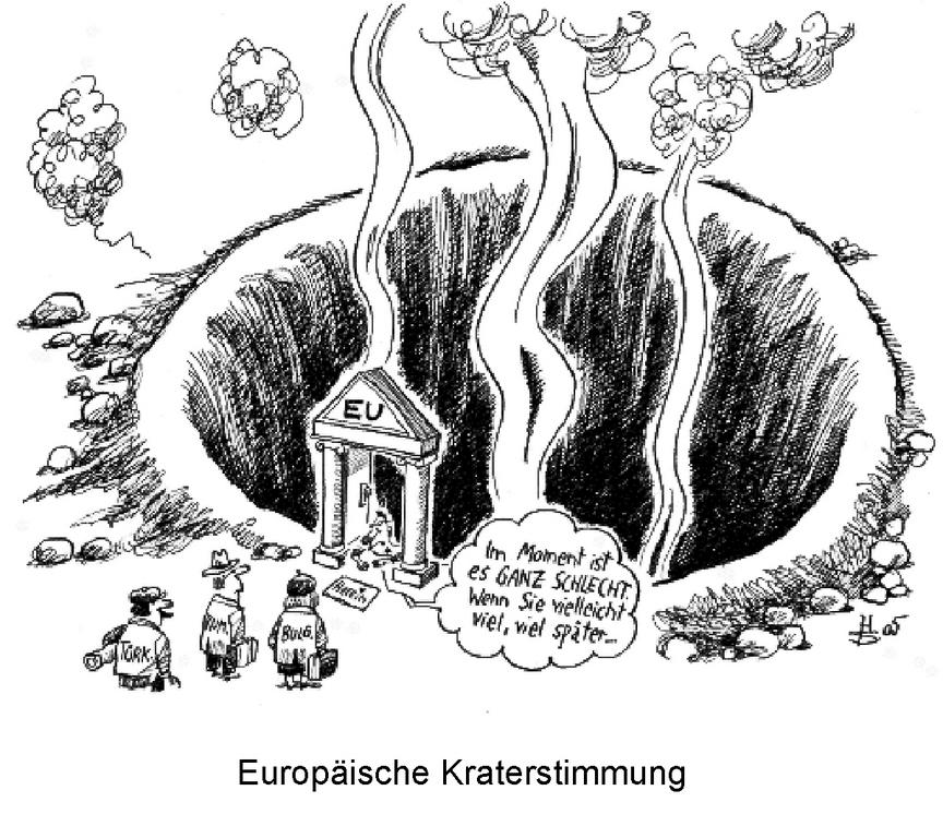 Cartoon by Sakurai on the effects of the failure of the European Constitutional Treaty on the EU enlargement process (7 June 2005)
