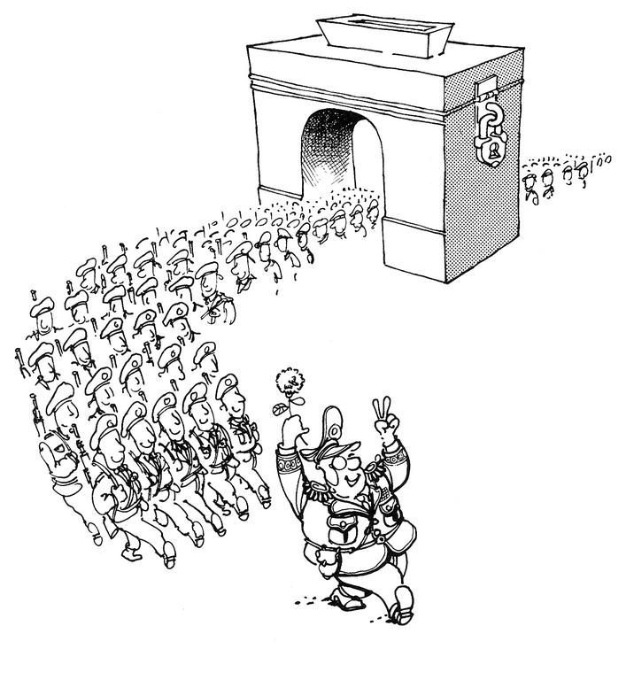 Caricature de Plantu sur la "révolution des œillets" (Avril 1974)
