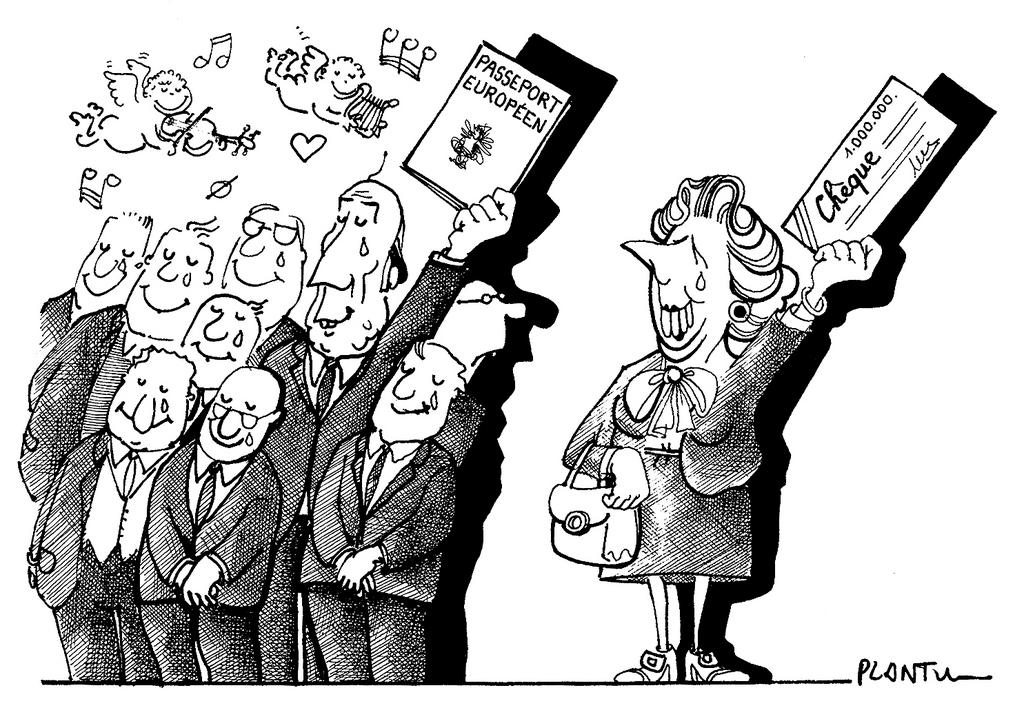 Cartoon by Plantu on the outcome of the Fontainebleau European Council (June 1984)