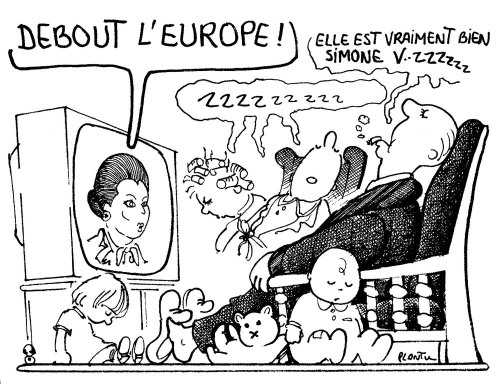 Cartoon by Plantu on the election of Simone Veil to the Presidency of the European Parliament (July 1979)