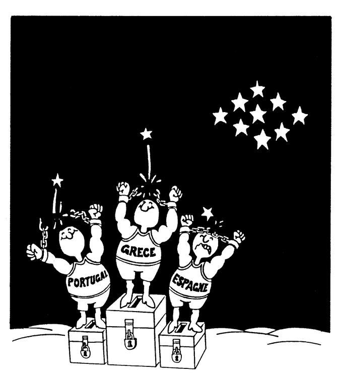 Cartoon by Plantu on the accession of Greece, Spain and Portugal to the European Communities (1977)
