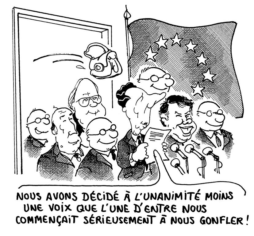 Caricatura de Plantu sobre el Consejo Europeo de Madrid (junio de 1989)