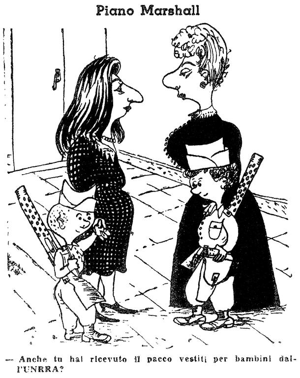Caricature sur l'Italie face au plan Marshall (20 mai 1948)