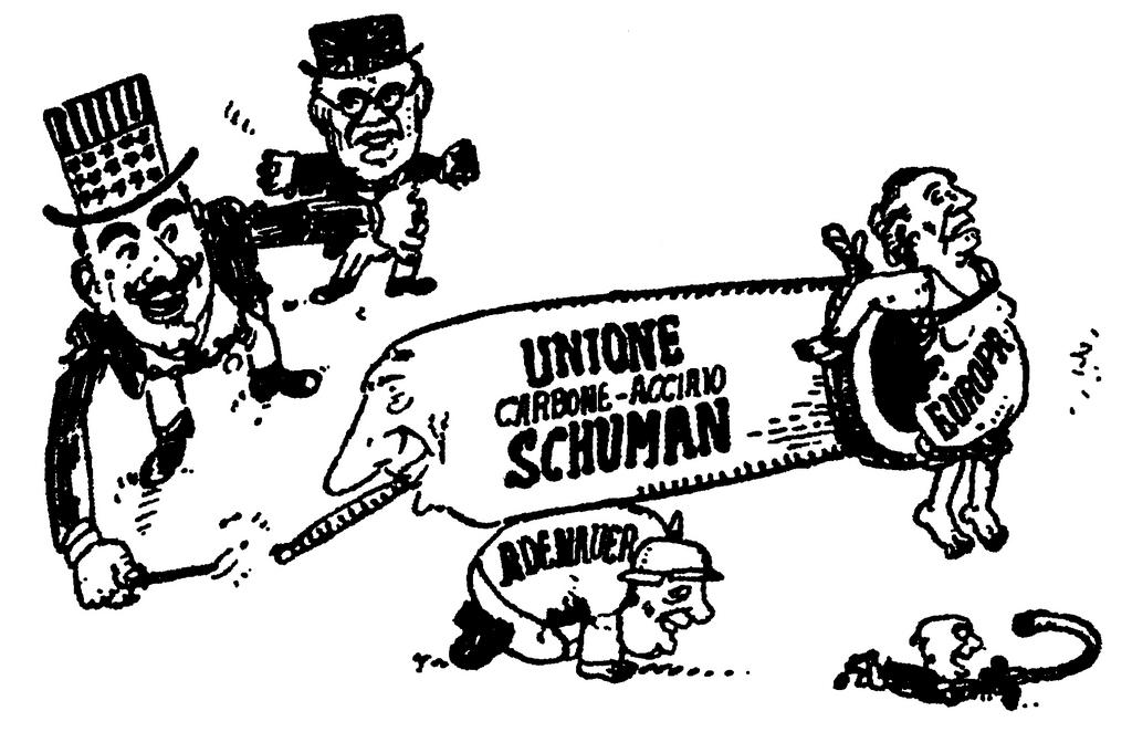 Caricature italienne sur le plan Schuman (12 mai 1950)