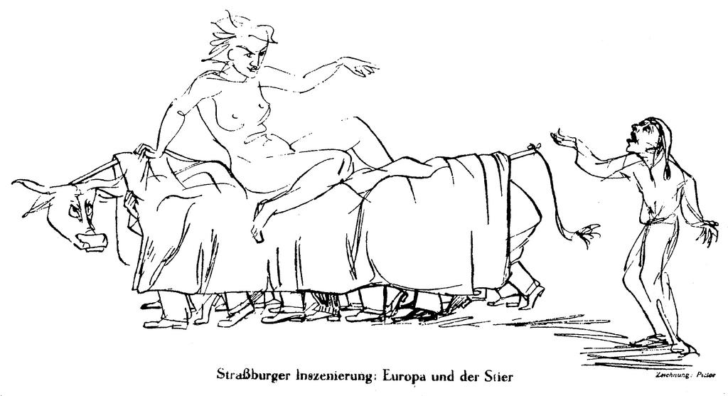 Caricature de Pictor sur la question de l'adhésion de la RFA au Conseil de l'Europe (18 août 1949)