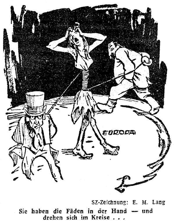 Caricature de Lang sur la situation de l'Europe face à la guerre froide (17 janvier 1948)