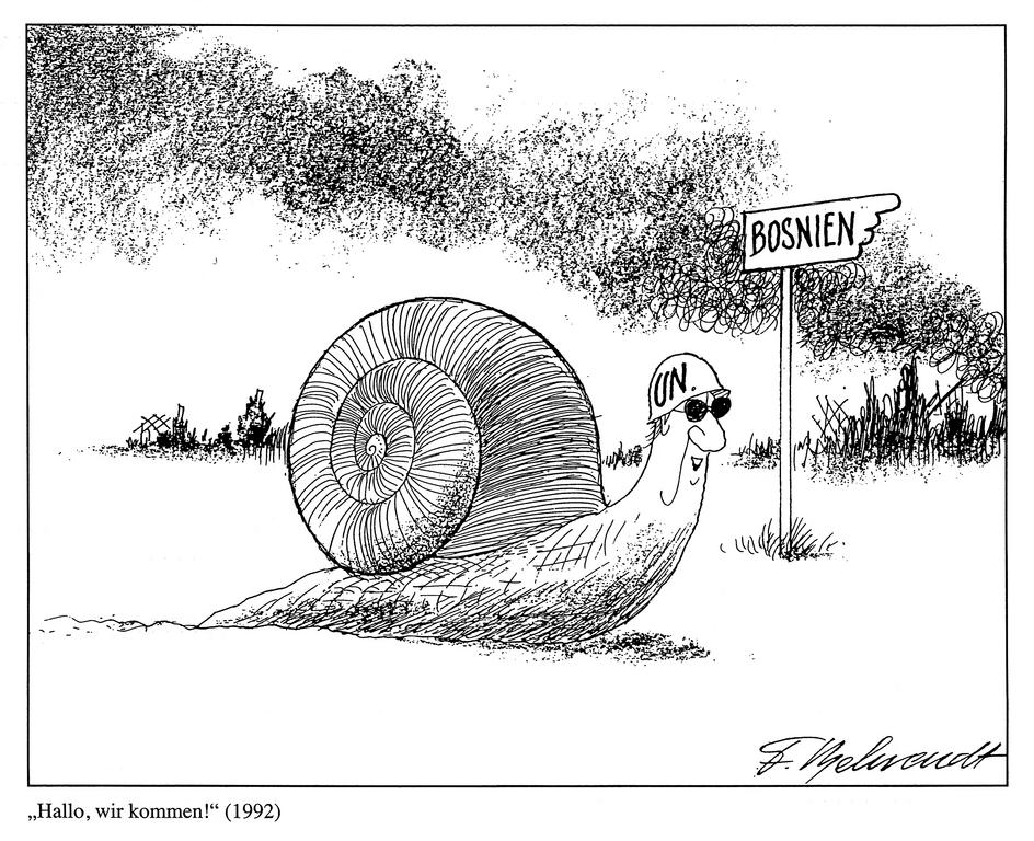 Cartoon by Behrendt on United Nations intervention in Bosnia (1992)